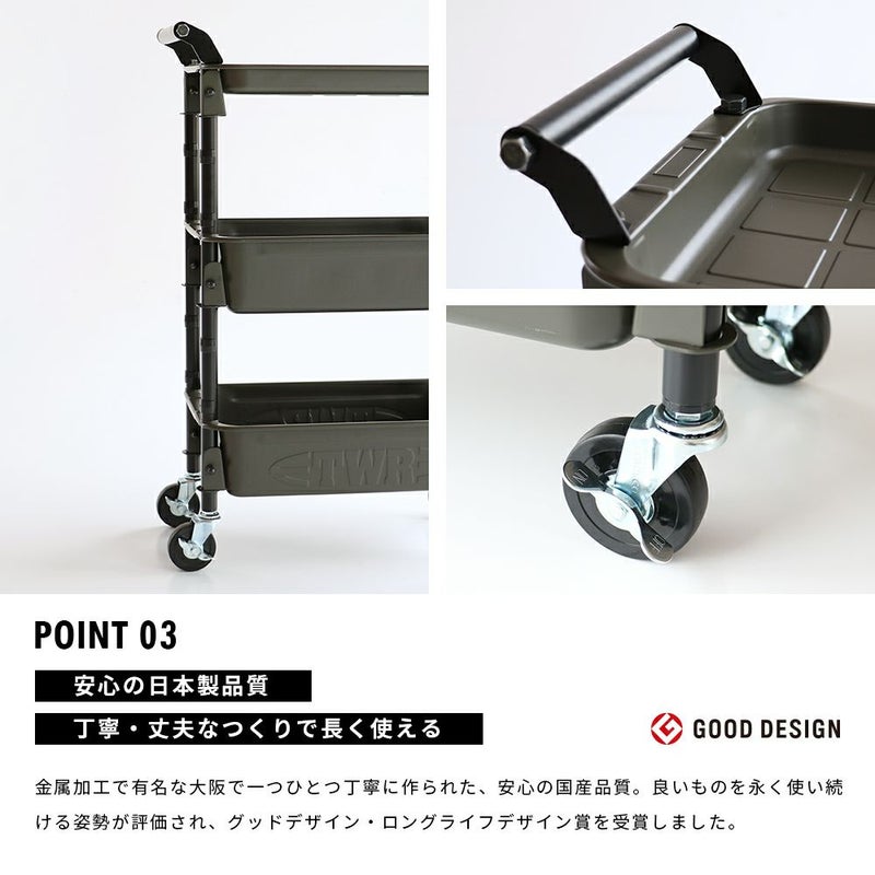 【限定カラー】ツールワゴンロイヤル(1浅2深）3段トレイ3段収納TOYO東洋スチールTWR-4金属工具キャスター移動移動式ワゴンラック収納家具インテリアトレイキッチンラック片付けワゴン収納隙間収納日本製